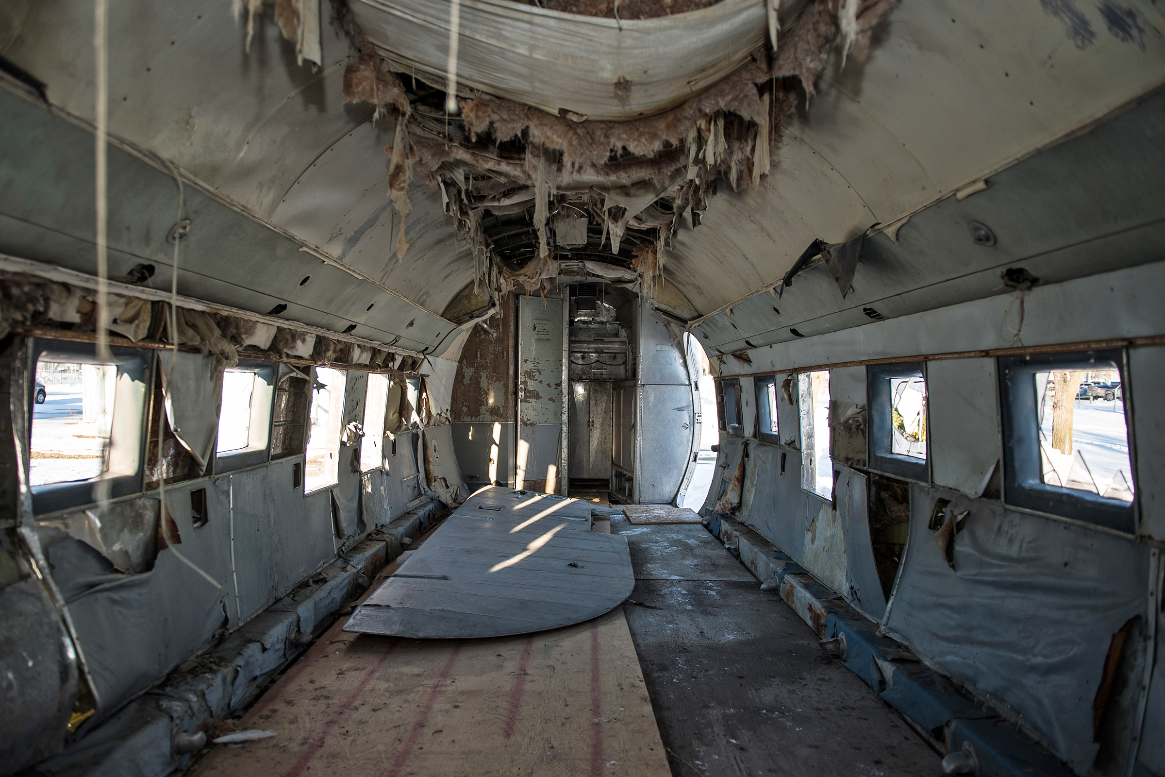 The interior of “Spirit of Ostra Brama”, a Royal Air Force C-47 Dakota aircraft flown by Polish aircrew during the Second World War. PHOTO: Corporal Darryl Hepner, WG2018-0097-017
